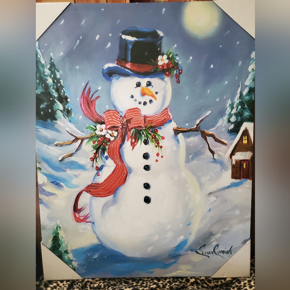 NEW 2024 DOLLER GENERAL SUSAN COMISH SNOWMAN CHRISTMAS CANVAS. BEAUTIFUL COLORS.